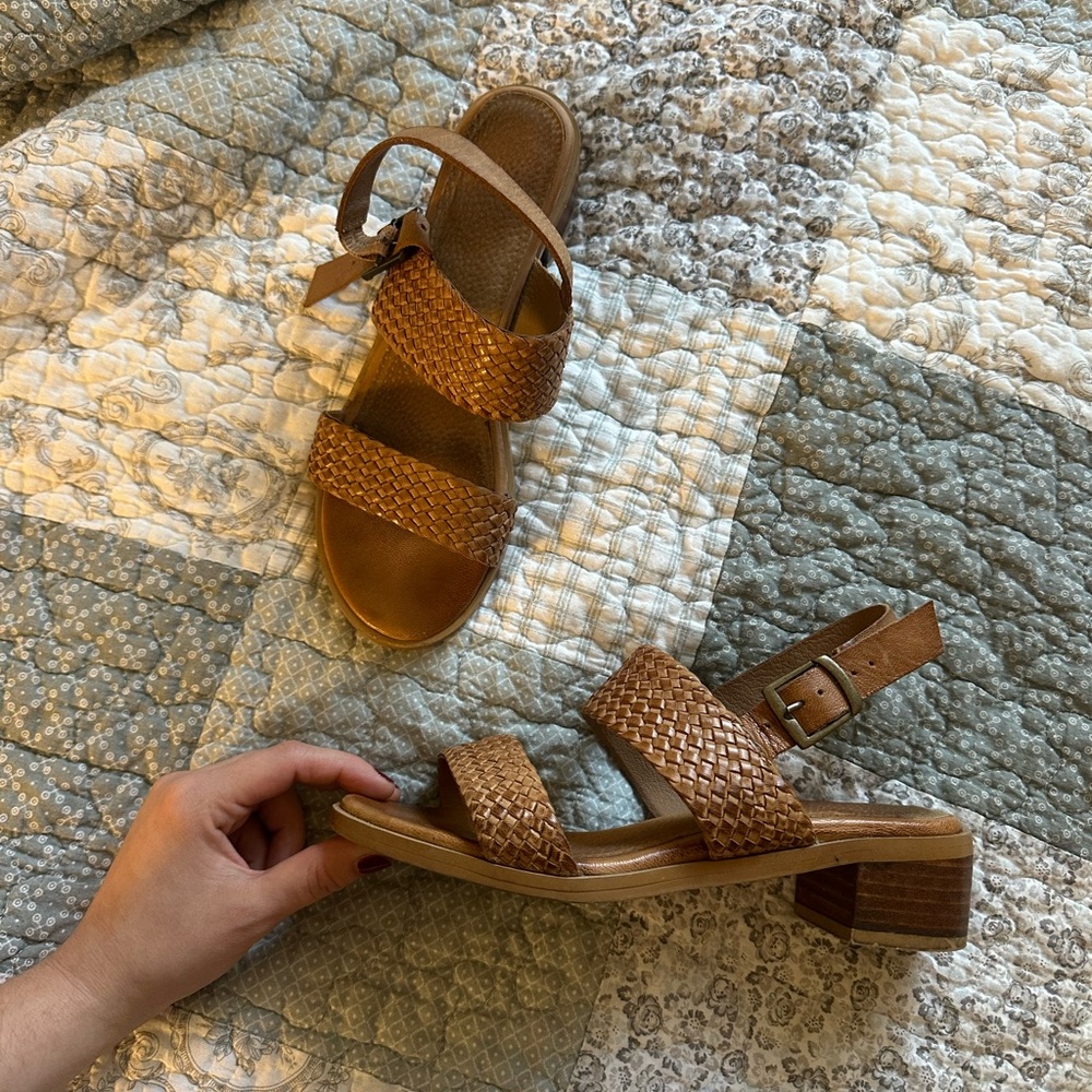 Seychelles Brown Leather Woven Heeled Sandals